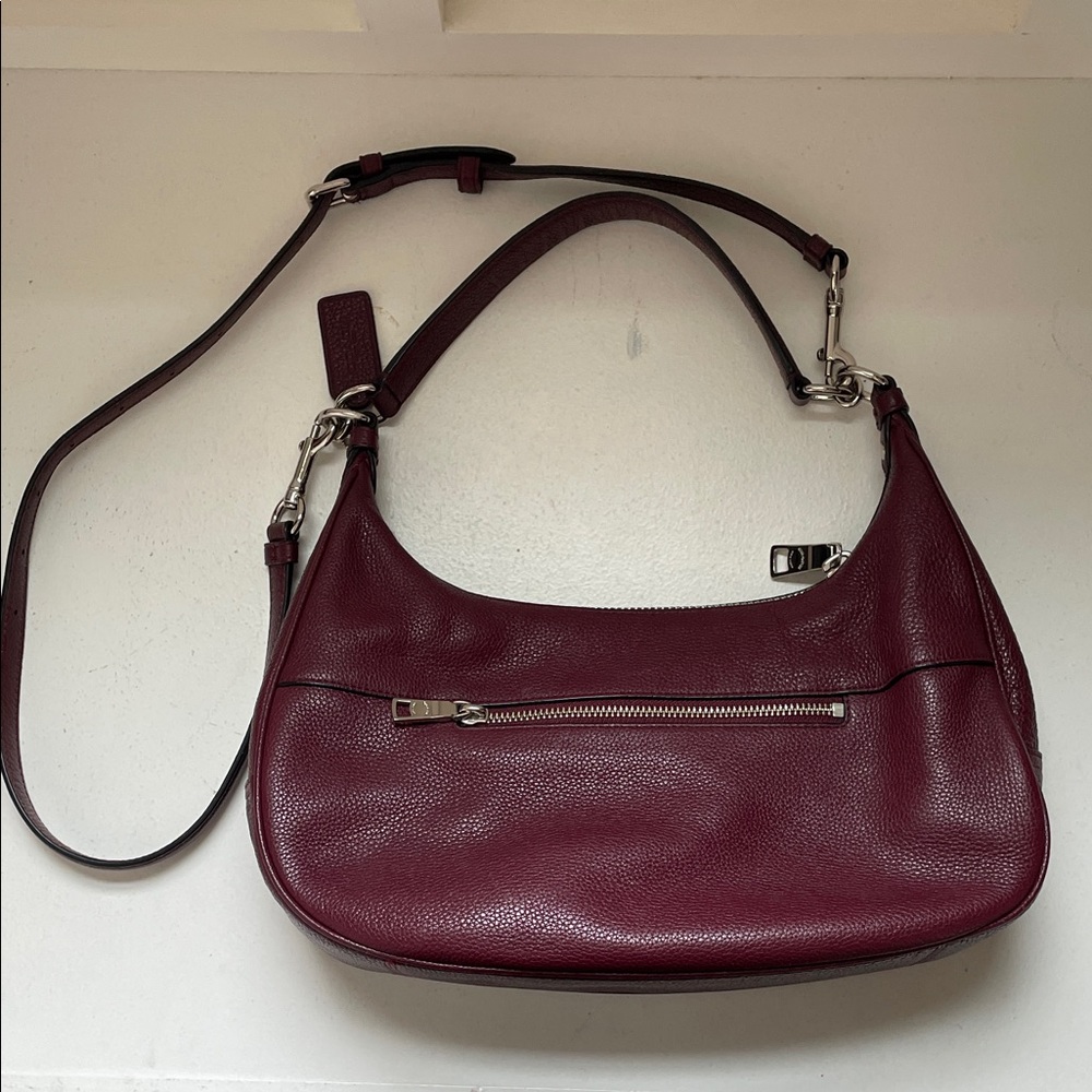 Coach Pebbled Leather Shoulder Bag in Burgundy Wine - Picture 5 of 7
